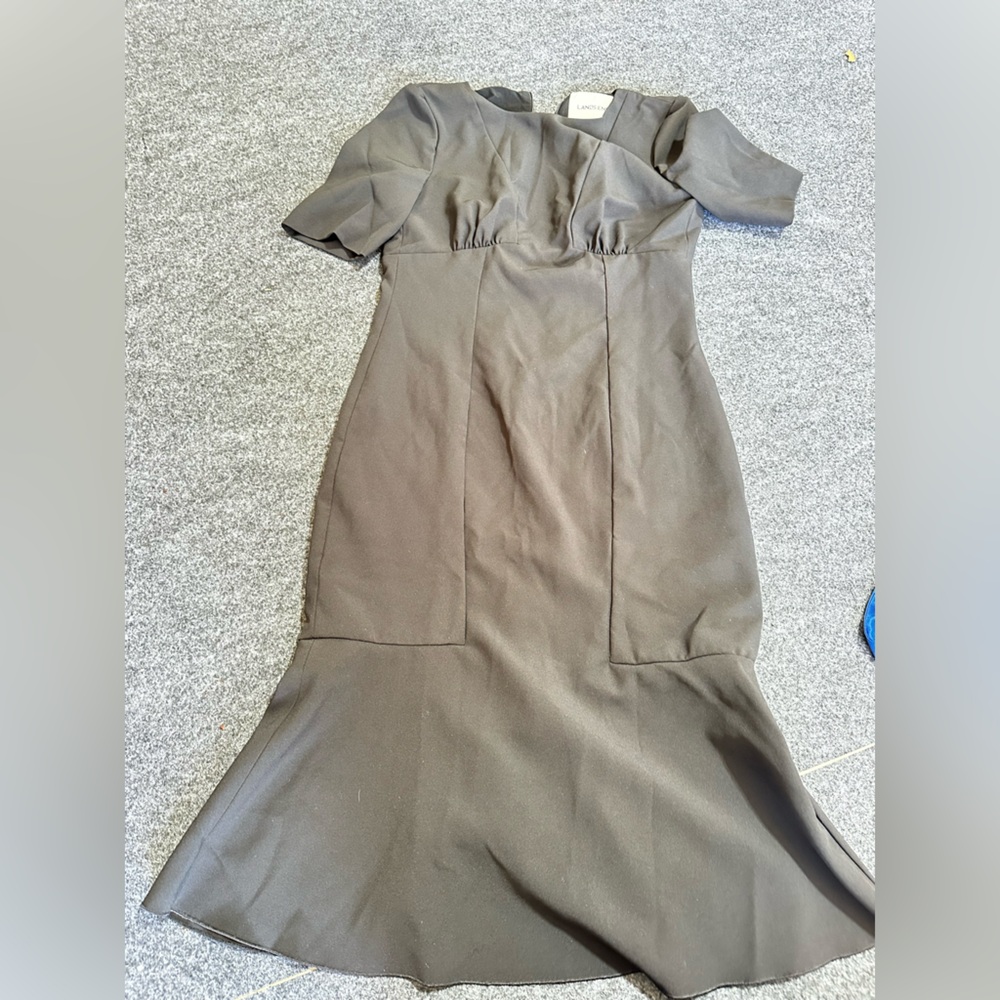 Lands' End Tan Sheath Dress with Flutter Sleeves